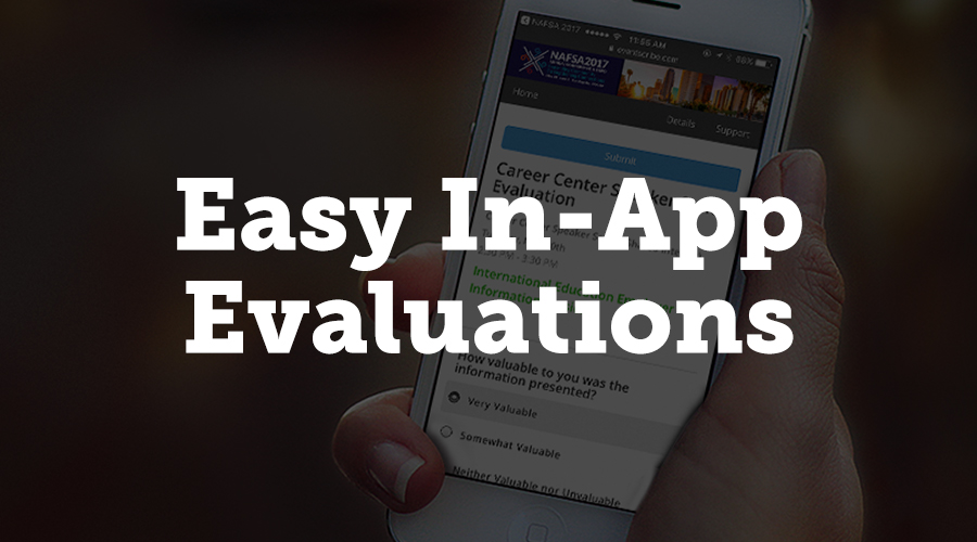 The NAFSA mobile app makes evaluations easier than ever for attendees and speakers. If an attendee is looking at a particular presentation in the app, there's an evaluation button at the bottom of the screen. When they click that button, the user is automatically signed into Survey Magnet®, CadmiumCD's product for on-site evaluations.