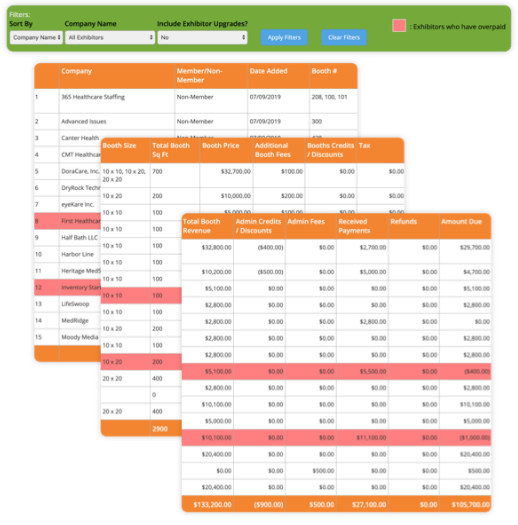 Screenshots of financial reports generated by the Expo Harvester