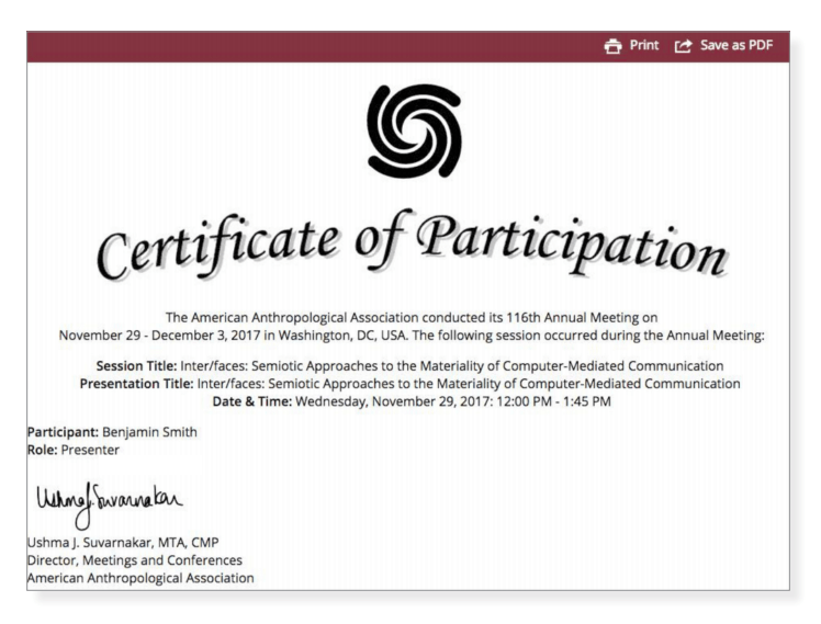 The Certificate Task is used in the Harvester to distribute a customized certificate for all participating speakers.