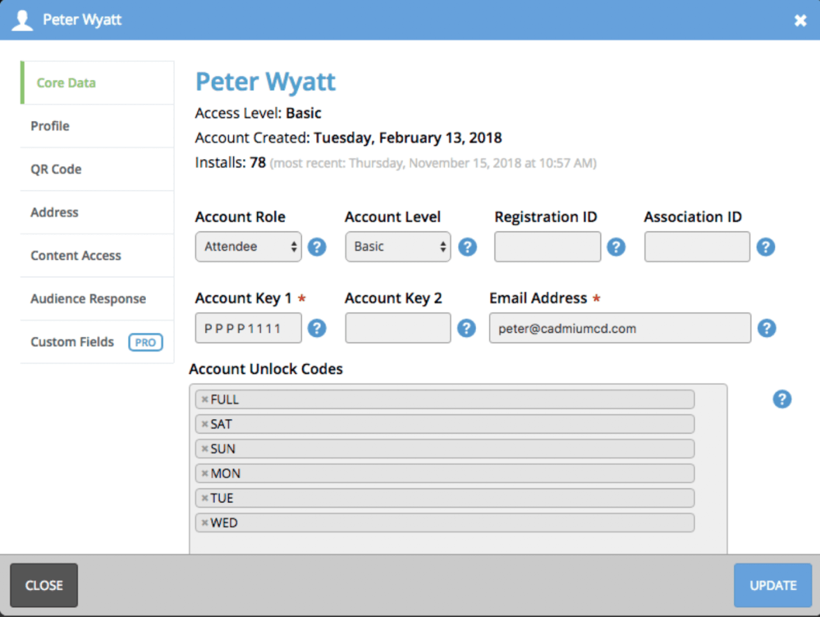 The user profile editor has been re-designed to align with profile editors that are rolling out in other products, such as the Scorecard, and will soon be available in the app!  You will be able to quickly adjust registration codes, account unlock codes, and access QR codes that users can use to login to the mobile app. 