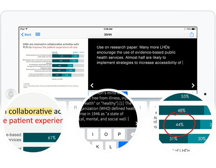 Attendees can highlight text, type notes, and draw on slides using the eventScribe Event App.