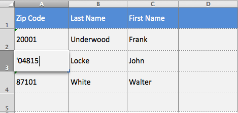 It can be frustrating entering things like zip codes into Excel when your spreadsheets default to the first whole number. Adding an apostrophe before your zero fixes this problem.