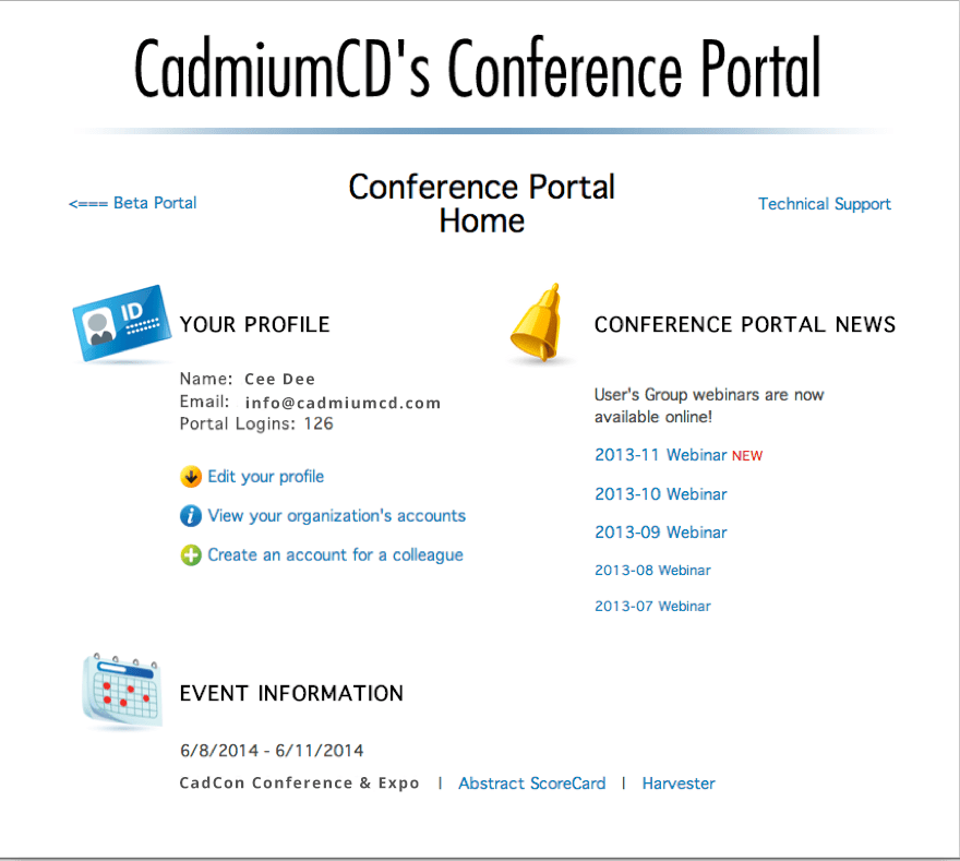 The Conference Portal for clients before updates.