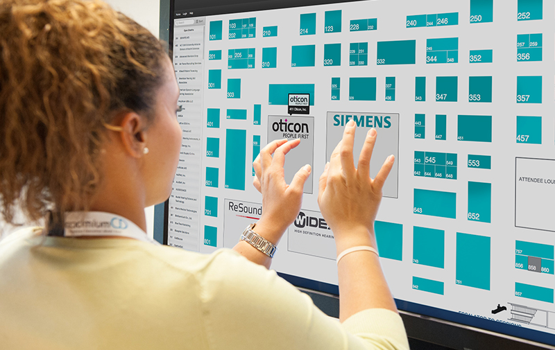 Display your trade show floor plan on digital signage so your attendees can see vendor information and find their way around your expo hall.