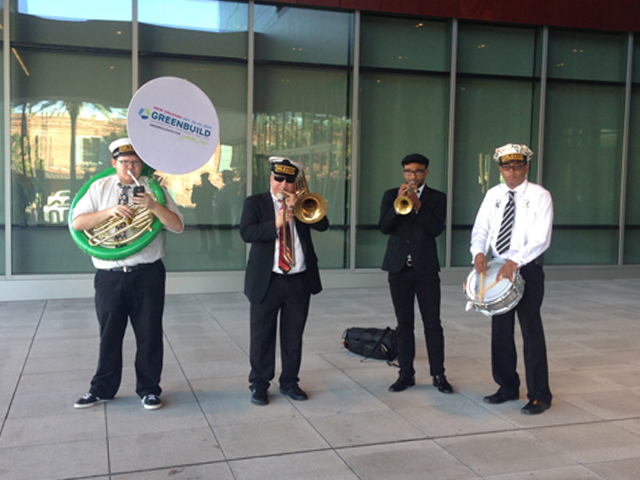 A jazz band playing some tunes outside of the New Orleans Convention Center for Greenbuild 2014.