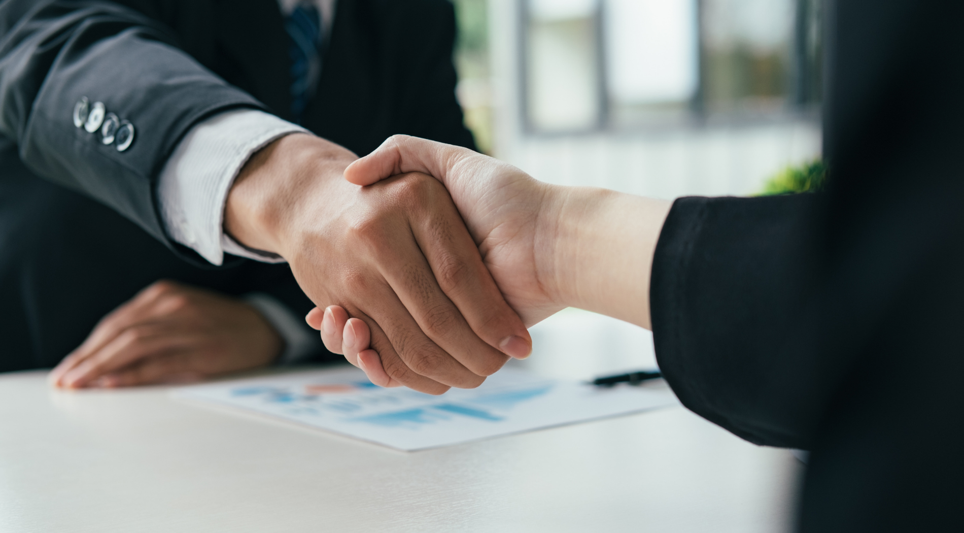 Two people shaking hands in agreement. 